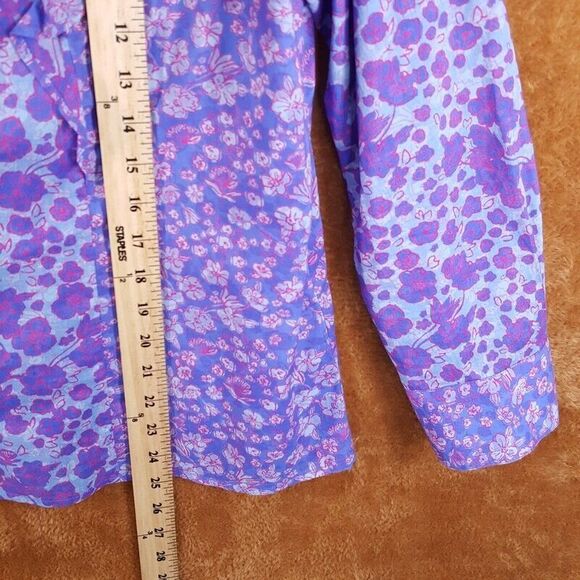 VINEYARD VINES Womens Top Size 8 Purple Floral Button Up Floral Ruffle Cotton - Picture 4 of 8